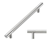 LONTAN 10 Pack Brushed Satin Nickel Kitchen Door Handles 160mm Hole Center | Brushed Satin Nickel Kitchen Cabinet Handles Silver Knurled Drawer Handles