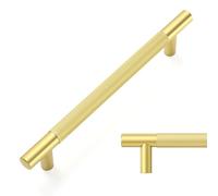 LONTAN 10 Pack Gold Kitchen Door Handles (6-5/16inch) 160mm Hole Centers, Gold Cupboard Handles Knurled Cabinet Pulls for Cupboards, Drawers & Wardrobes, Aluminium Alloy Sandy Brass Finish