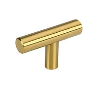 LONTAN 15 Pack Gold Kitchen Cabinet Handles and Knobs - Brass Bathroom Cupboard T Bar Door Knobs - Modern Single Hole Drawer Pulls