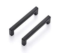 LONTAN 20 Pack Black Kitchen Cabinet Handles, 128mm Hole Center Black Cupboard Handles Square Drawer Pulls Stainless Steel