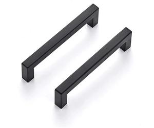 LONTAN 20 Pack Black Kitchen Cabinet Handles, 128mm Hole Center Black Cupboard Handles Square Drawer Pulls Stainless Steel