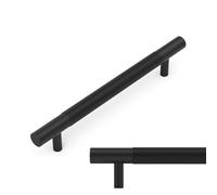 LONTAN 5 Pack Black Cupboard Handles 128mm Hole Centers Black Knurled Handles Aluminium Alloy, T-Bar
