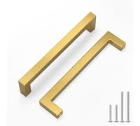LONTAN 6 Pack Gold Kitchen Cupboard Handles 160mm Square Brushed Brass Cabinet Handles Wardobe Bathroom Kitchen Drawer Pulls Stainless Steel
