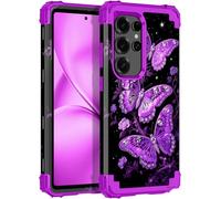 LONTECT for Galaxy S25 Ultra 5G Case Shockproof 3 in 1 Heavy Duty Rugged Hybrid Sturdy High Impact Drop Protective Cover Flower Case Grow in The Dark,Dark Purple