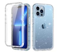 LONTECT for iPhone 13 Pro Max Case Built-in Screen Protector Glitter Clear Sparkly Bling Rugged Shockproof Hybrid Full Body Protective Case Cover for Apple iPhone 13 Pro Max, Clear/Silver Glitter