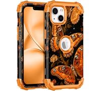 LONTECT for iPhone 14/13 Case 3 in 1 Shockproof Heavy Duty Rugged Hard PC+Soft Silicone Full Body Protective Cover Girls Women Case for Apple iPhone 14/13, Glow in The Dark Sundial Yellow