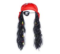 LONTG Adults Pirate Hat Headband Halloween Pirate Wig Pirate Captain Costume Cap With Dreadlocks Hairs Beads Eye Patch Skull Print Bandanna Headscarf Fancy Dress Cosplay Props Masquerade Accessories