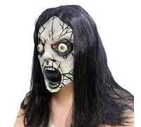 LONTG Halloween Scary Mask with Black Wigs Horror Cracked Face Mask Latex Zombie Mummy Mask Eyes Brust Walking Dead Mask Skull Full Face Mask Halloween Costume Party Props Fancy Dress Accessories