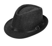 LONTG Summer Fedora Hat Trilby Hat Straw Panama Hat for Men Straw Sun Hat Cowboy Hat Jazz Cap Beach Sun Cap with Band Black