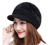 LONTG Women Girls Peaked Beanie Hat Visor Beret Hat Winter Thermal Baker Boy Cap Newsboy Cap Cabbies Hat Faux Fur Hat Wool Crochet Knitted Hat Braided Soft Fleece Lining Christmas Birthday Gift Black