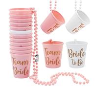 LONTOM 12 Pcs Hen Party Shot Glasses, Plastic Shot Glasses with Necklace, Bride and Team Bride Hen Party Cups, Funny Hen Party Accessories for Wedding Bachelorette Party Bridal Party