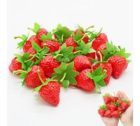 LONTOM 20 Pcs Artificial Strawberries, Plastic Fake Fruit Fake Strawberries, Realistic Red Strawberry, Decorative Fruit Decorations for Home, Parties, Wedding, Christmas, Photography