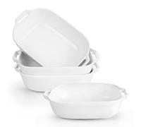 LONTOM 20cm Double-Ear Handle Ceramic Baking Dish Set of 4,Oven Rosting Dish Lasagne Dish Serving Dishes for Shepherd's Pie,Casserole,Fish Pie, Creamy Soup,Salads,Rice Microwave Dishwasher Safe