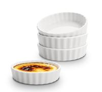 LONTOM 4 Inch Fluted Ceramic Ramekins Set of 4, Small White Porcelain Souffle Dishes, Round Flan Dish Baking Dish for Pies, Quiches, Tarts & Desserts, Side Sauce, Oven & Dishwasher Safe