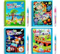 LONTOM 4 PCS Water Magic Colouring Book, Reusable Water Colouring Books for Children with Water Pen, Mess Free Magic Painting Books, Early Educationl Doodle Painting Toys for Toddlers Age 3 Years+