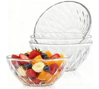 LONTOM 4-Piece Set Glass Bowls, 300ml/10.6oz Trifle Bowl Dessert Bowls, Stackable Diamond Salads Bowls Fruit Bowl Serving Bowls for Salad, Cereal, Dessert, Fruit, Candy, Yogurt, Snack, Cream, Pasta