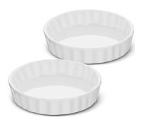 LONTOM 5 Inches Quiche Dish Set of 2, Small White Ceramic Pie Dish for The Oven, Baking Dish Flan Dish for Pies, Quiches, Tarts & Desserts, Pizza, Pasta, Appetizer, Fruit