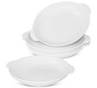 LONTOM Set of 4 Oval Ceramic Baking Dish with Handles,8inch White Porcelain Dinner Plates,Microwave,Oven Safe for Tapas, Lasagne, Quiche, Pies,Dessert,Salad and more