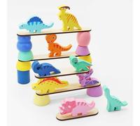 LONTOM Wooden Building Blocks for Kids, Cute Dinosaur Blocks Sorting & Stacking & Balance Toys, Early Educational Toys for Toddlers Boys and Girls, Building Blocks for Toddlers 3+ Years Old
