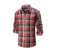 Lonvera1840 Men’s 100% Cotton Plaid Shirt, Long Sleeve Regular Fit with Pocket, Classic Tartan Check, Smart Casual Shirt for Work & Weekend, S-4XL (Red)