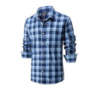 Lonvera1840 Men’s 100% Cotton Plaid Shirt, Long Sleeve Regular Fit with Pocket, Classic Tartan Check, Smart Casual Shirt for Work & Weekend, S-4XL (Blue)