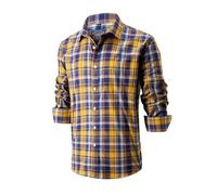Lonvera1840 Men’s 100% Cotton Plaid Shirt, Long Sleeve Regular Fit with Pocket, Classic Tartan Check, Smart Casual Shirt for Work & Weekend, S-4XL (Yellow)
