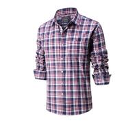 Lonvera1840 Men’s 100% Cotton Plaid Shirt, Long Sleeve Regular Fit with Pocket, Classic Tartan Check, Smart Casual Shirt for Work & Weekend, S-4XL (Purple)