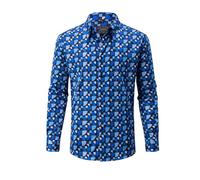 Lonvera1840 Men’s Art Deco Printed Casual Shirt - Cotton Long Sleeve Button Down Shirt, Smart Casual Dress Shirt for Wedding, Holiday, Party & Cruise, Blue