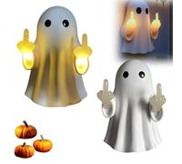 Lonvgrt Halloween Middle Finger Ghost Night Light, Funny Novelty Ghost Flipping Nightlight, Unique Figurine LED Lamp with Middle Finger Up, Spooky Middle Statue Decor for Home Mantel or Desk(2pcs)