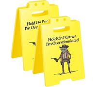 Lonvgrt Hold On Partner I'm Overstimulated Desk Sign, Funny Office Décor for Stress Relief, Caution Overstimulated Plaque, Humorous Workplace Accessory & Gag Gift for Coworkers, Men & Women(Yellow*2)