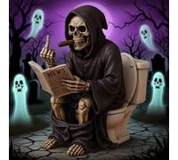 Lonvgrt Toilet Grim Reaper Figurine, Halloween Grim Ghost Statue Decor, Funny Resin Middle Finger Skeleton Figure, Gothic Horror Skull Muerte Statue Decoration For Tabletop Bookshelf Collectible