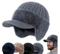 Lonvgrt Yooje Winter Ultimate Warm Hat, Coldshield Trapper Blocking Knitted Hats with Brim Unisex Winter Beanie Gray