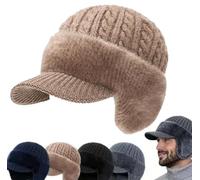 Lonvgrt Yooje Winter Ultimate Warm Hat, Coldshield Trapper Blocking Knitted Hats with Brim Unisex Winter Beanie Khaki
