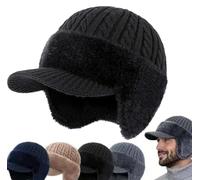 Lonvgrt Yooje Winter Ultimate Warm Hat, Coldshield Trapper Blocking Knitted Hats with Brim Unisex Winter Beanie Black