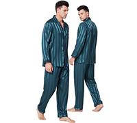 LONXU Mens Satin Pajamas Set Green XL
