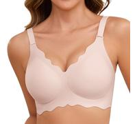 Lonya Bras for Women Push Up Seamless Support Wireless Full Coverage Wave Edge Non Wired Comfort Soft T-Shirt Bra Pink,XL