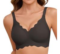 Lonya Bras for Women Push Up Seamless Support Wireless Full Coverage Wave Edge Non Wired Comfort Soft T-Shirt Bra Light Black,XL