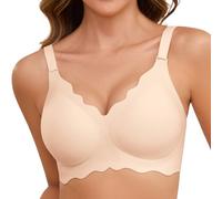 Lonya Bras for Women Push Up Seamless Support Wireless Full Coverage Wave Edge Non Wired Comfort Soft T-Shirt Bra Beige,XL