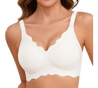 Lonya Bras for Women Push Up Seamless Support Wireless Full Coverage Wave Edge Non Wired Comfort Soft T-Shirt Bra White,M
