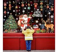 Lonya Christmas Window Stickers Large Reusable Merry Xmas Party Decorations Santa Claus Reindeer Clings 6 Sheeet for Windows Glass Door White,30x90cm