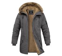 Lonya Men's Jacket Thermal Winter Parka Fleece Lined Coats Windproof Thick Fluff Lining Cotton Padded Coat with Faux Hood 5 Pockets, Dark Grey, XXL