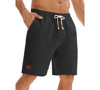 Lonya Men's Shorts Summer Casual Cotton Drawstring Waistband Classic Comfort Beach Shorts with Pockets for Travel, Home, Holiday Black,XL