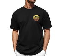Lonya Mens T-Shirts Casual Cotton Coconut Tree Surf Beach Sunset Graphic T Shirt for Man Loose Fit Fashion Short Sleeve Crew Neck Vintage Printed Summer Tee Tops, D-Black, XL