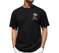 Lonya Mens T-Shirts Casual Cotton Coconut Tree Surf Beach Sunset Graphic T Shirt for Man Loose Fit Fashion Short Sleeve Crew Neck Vintage Printed Summer Tee Tops, A-Black, M