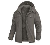 Lonya Men's Winter Parka Jackets Fleece Lined Winter Cotton Military Cargo Coats Full Zip Thick Multi Pocket Warm Windbreaker Outdoor Hiking with Removable Hood, Dark Grey, M