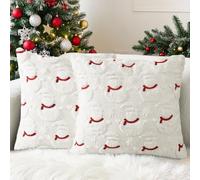 Lonya Set of 2 Christmas Cushion Covers 45cm x 45cm Super Soft Plush Fluffy Velvet Xmas Decor Square Pillows Cases for Sofa Bedroom with Invisible Zipper Snowman-White-F