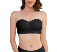 Lonya Strapless Bra for Women Seamless Support Wireless Bandeau Top Full Coverag Invisible Bralettes Anti-Slip Bra Black,L