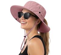 Lonya Sun Hat for Women Men Cap UV Protection Beach Bucket Hats Summer Wide Brim Foldable Packable Fishing Cowboy Hat with Ponytail Hole,B-Pink