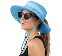 Lonya Sun Hat for Women Men Cap UV Protection Beach Bucket Hats Summer Wide Brim Foldable Packable Fishing Cowboy Hat with Ponytail Hole,A-Sky Blue