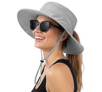 Lonya Sun Hat for Women Men Cap UV Protection Beach Bucket Hats Summer Wide Brim Foldable Packable Fishing Cowboy Hat with Ponytail Hole,A-Light Gray